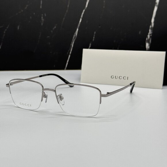 NEW GUCCI GG0863OA 003 SQUARE SILVER METAL EYEGLLASSES GUCCI - Picture 1 of 11